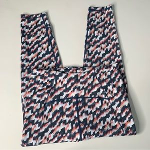 Sweaty Betty US 12 Rapid Run 7/8 Leggings Blue Pink Spliced Mirage Abstract